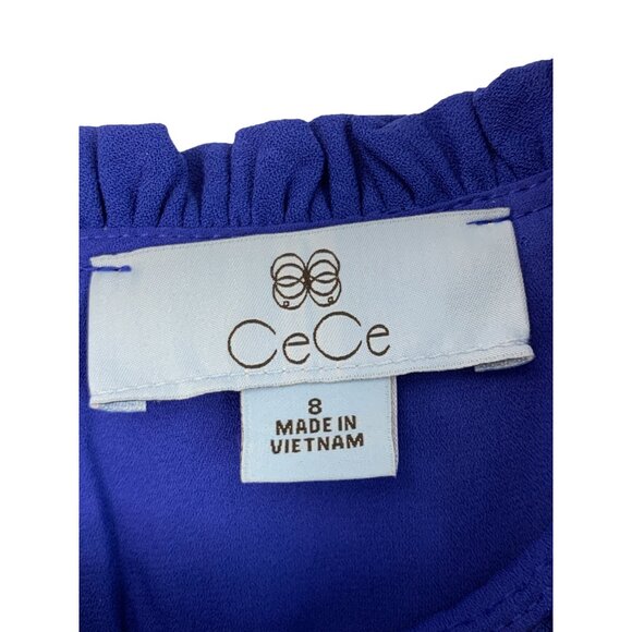 CeCe Godet Royal Blue Dress Size 8 Short Sleeve Ruffle Neck $129 NWT 7651 - Picture 6 of 8